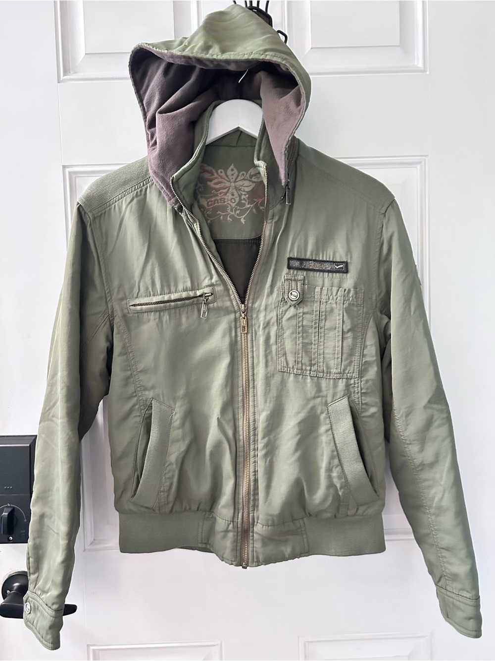 Lightweight Hooded Bomber Jacket in Sage Green